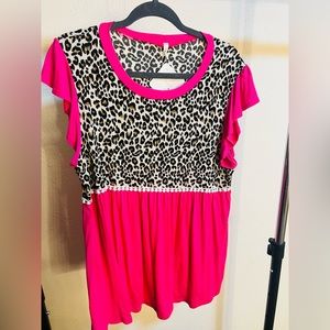 New With Tags Boutique Babydoll Top Cheetah Print & Pink